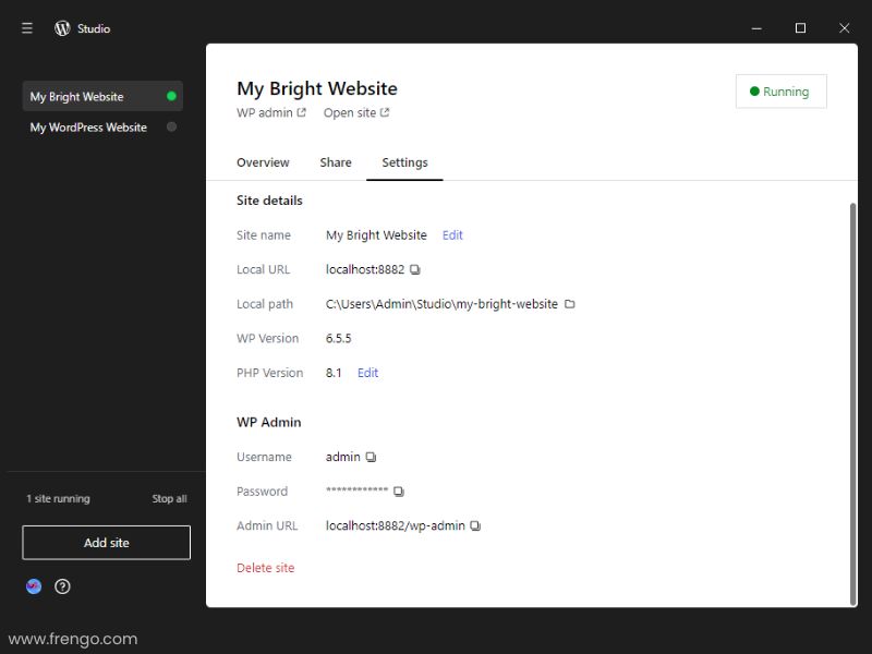 Customize Your Site Setting in WordPress Studio