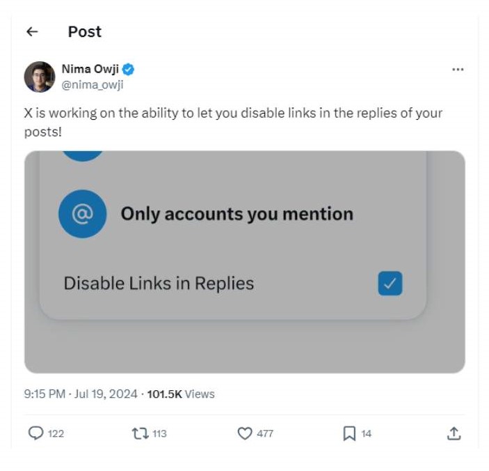 X disable links in replies